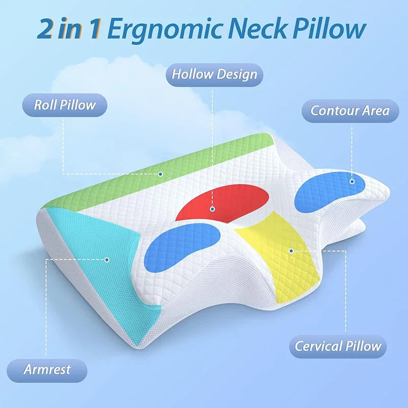 Almohada Cervical Ergonómica 2 en 1 – Espuma Viscoelástica para Aliviar el Dolor de Cuello y Mejorar el Sueño