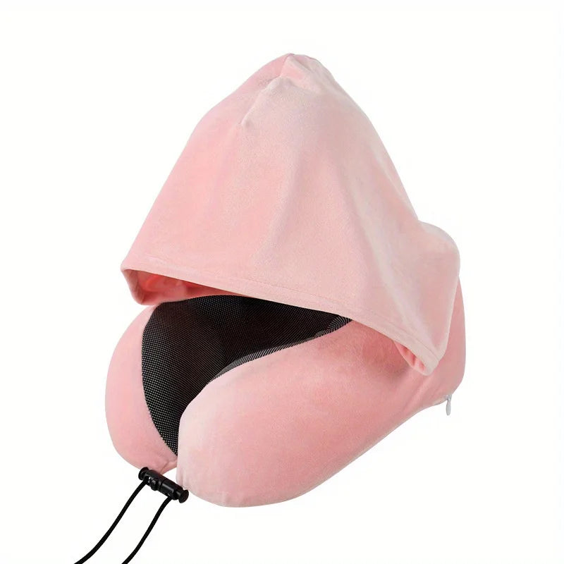 Almohada de Viaje en Forma de U con Gorro – Soporte Ergonómico para Cuello