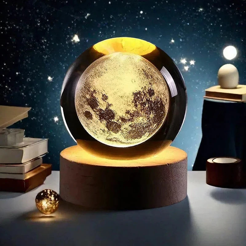 Lámpara de Mesa 3D Bola de Cristal – Luz Nocturna con Proyección de Planeta, Galaxia y Astronauta, Regalo Ideal para Niños