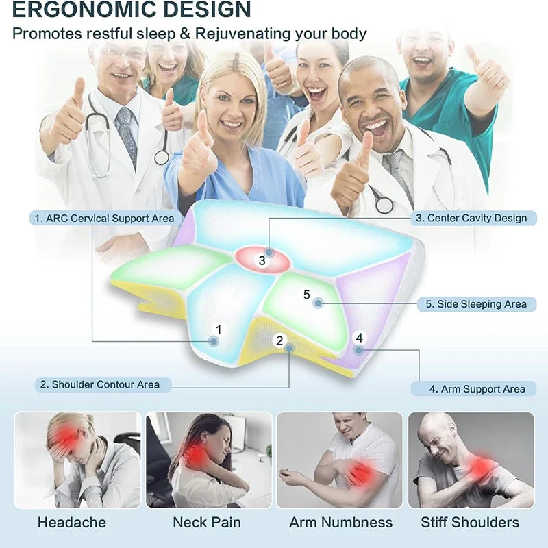Almohada Cervical Ergonómica 2 en 1 – Espuma Viscoelástica para Aliviar el Dolor de Cuello y Mejorar el Sueño