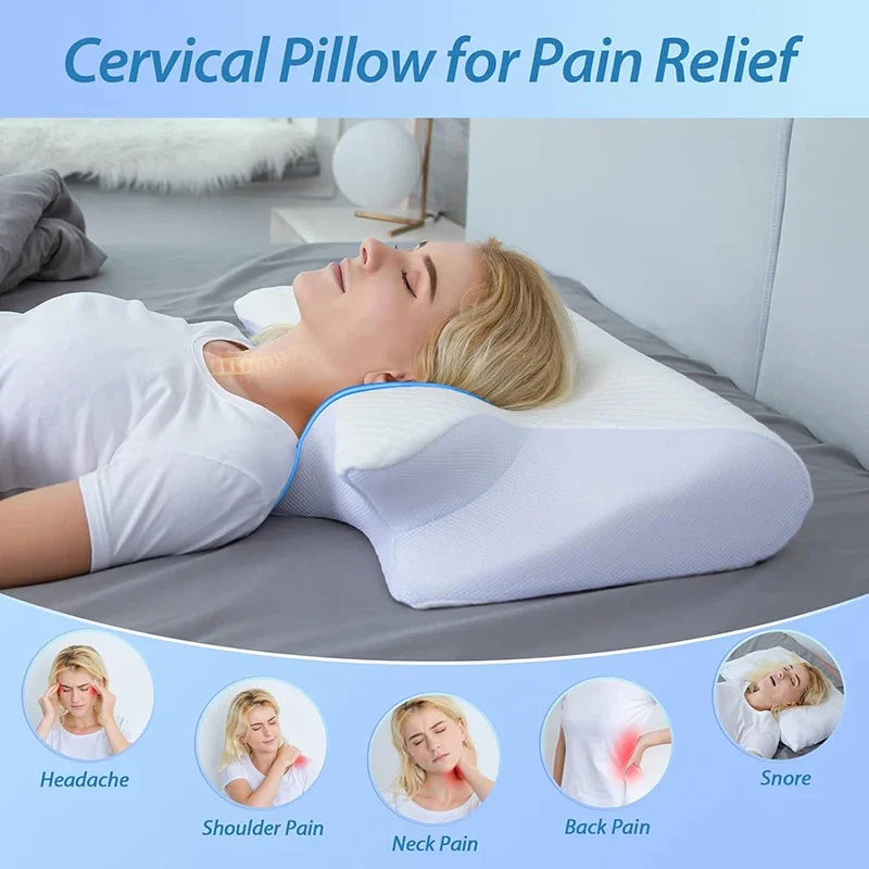 Almohada Cervical Ergonómica 2 en 1 – Espuma Viscoelástica para Aliviar el Dolor de Cuello y Mejorar el Sueño