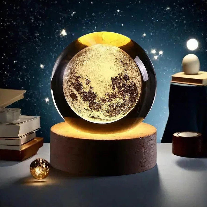 Lámpara de Mesa 3D Bola de Cristal – Luz Nocturna con Proyección de Planeta, Galaxia y Astronauta, Regalo Ideal para Niños