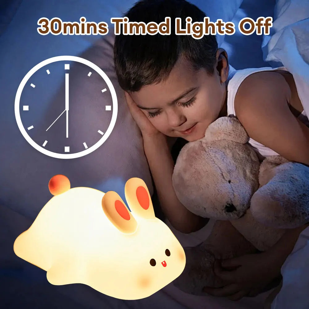 Lámpara Táctil de Conejo de Silicona – Luz Nocturna con Sensor y Cara Grande, USB Recargable, Regalo Perfecto para Niños