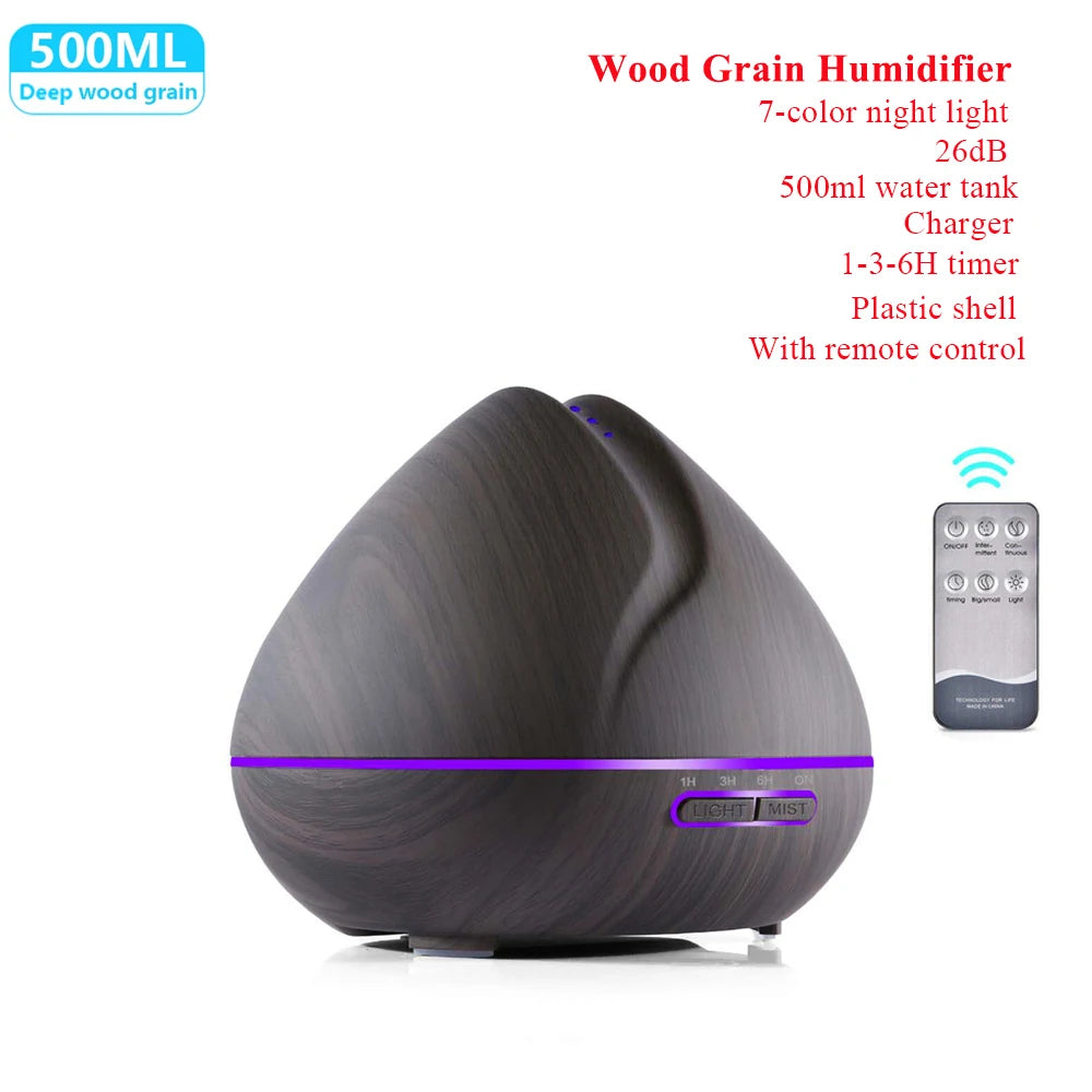 Difusor de Aceites Esenciales Ultrasónico – Humidificador de Aire con Control Remoto Automático, Disponible en 300ml, 500ml y 1000ml