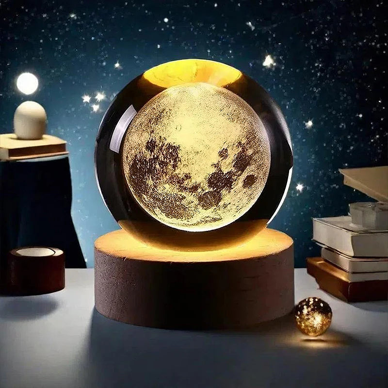 Lámpara de Mesa 3D Bola de Cristal – Luz Nocturna con Proyección de Planeta, Galaxia y Astronauta, Regalo Ideal para Niños