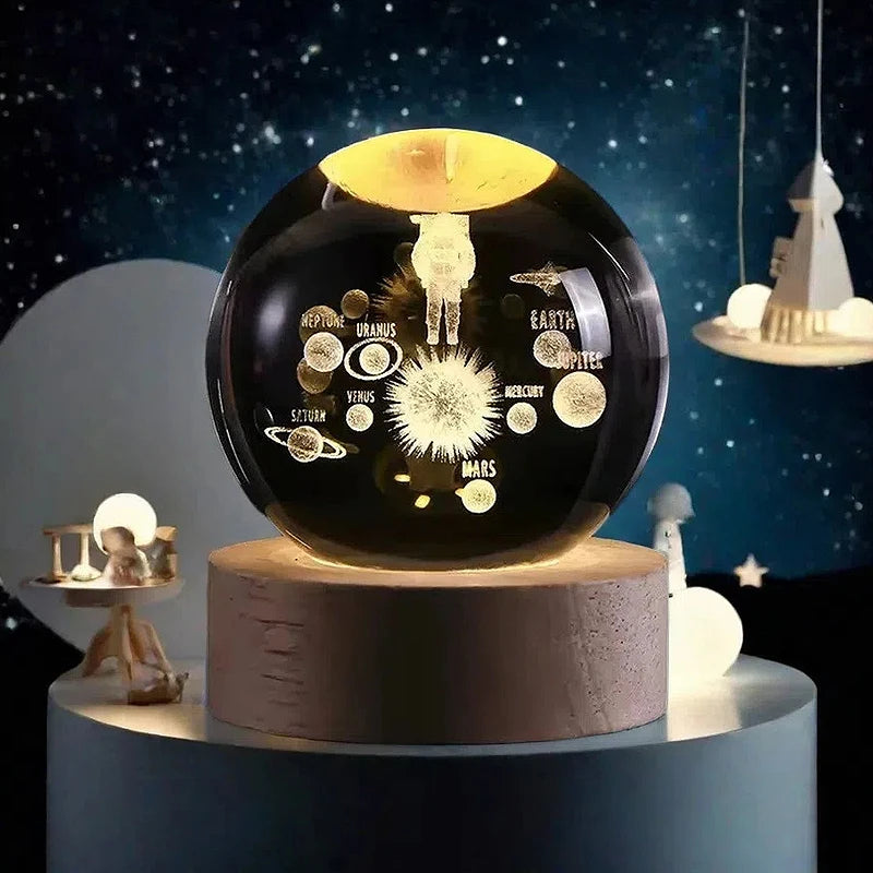 Lámpara de Mesa 3D Bola de Cristal – Luz Nocturna con Proyección de Planeta, Galaxia y Astronauta, Regalo Ideal para Niños