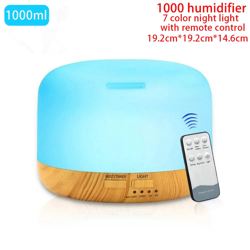Difusor de Aceites Esenciales Ultrasónico – Humidificador de Aire con Control Remoto Automático, Disponible en 300ml, 500ml y 1000ml