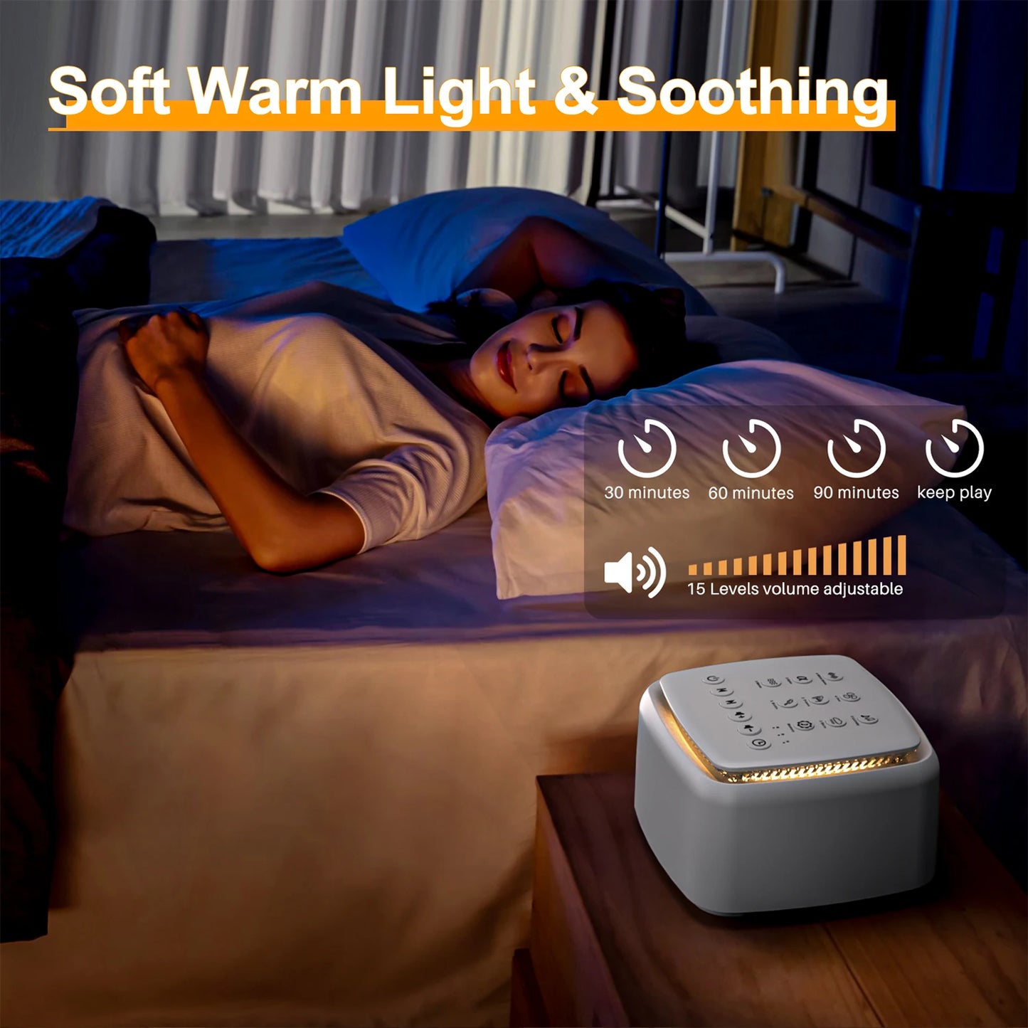 Máquina de Ruido Blanco con 30 Sonidos Relajantes – Luz Cálida para Dormir y Batería de Larga Duración, Ideal para Bebés y Adultos