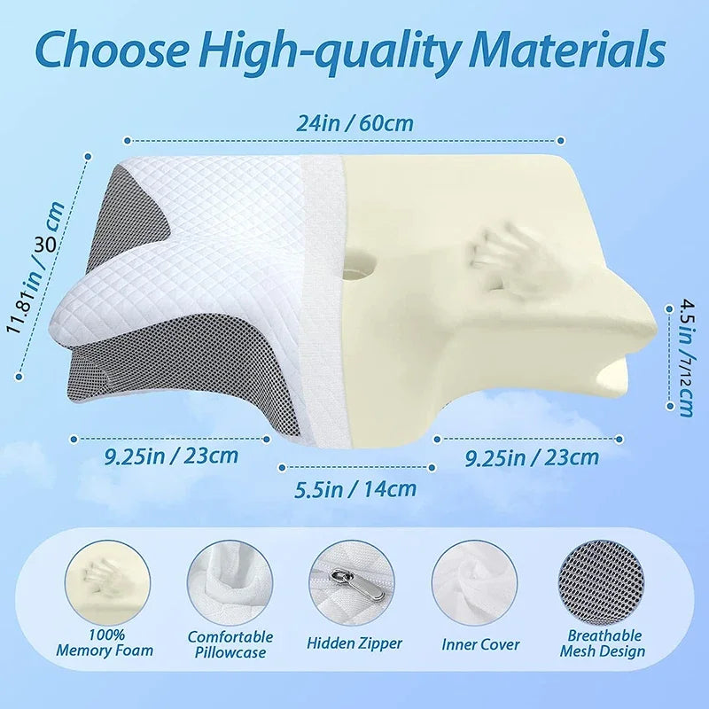 Almohada Cervical Ergonómica 2 en 1 – Espuma Viscoelástica para Aliviar el Dolor de Cuello y Mejorar el Sueño