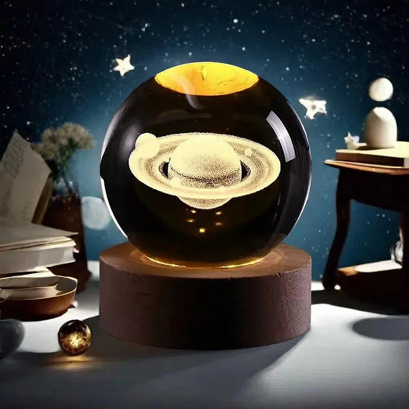 Lámpara de Mesa 3D Bola de Cristal – Luz Nocturna con Proyección de Planeta, Galaxia y Astronauta, Regalo Ideal para Niños