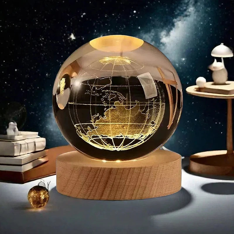 Lámpara de Mesa 3D Bola de Cristal – Luz Nocturna con Proyección de Planeta, Galaxia y Astronauta, Regalo Ideal para Niños