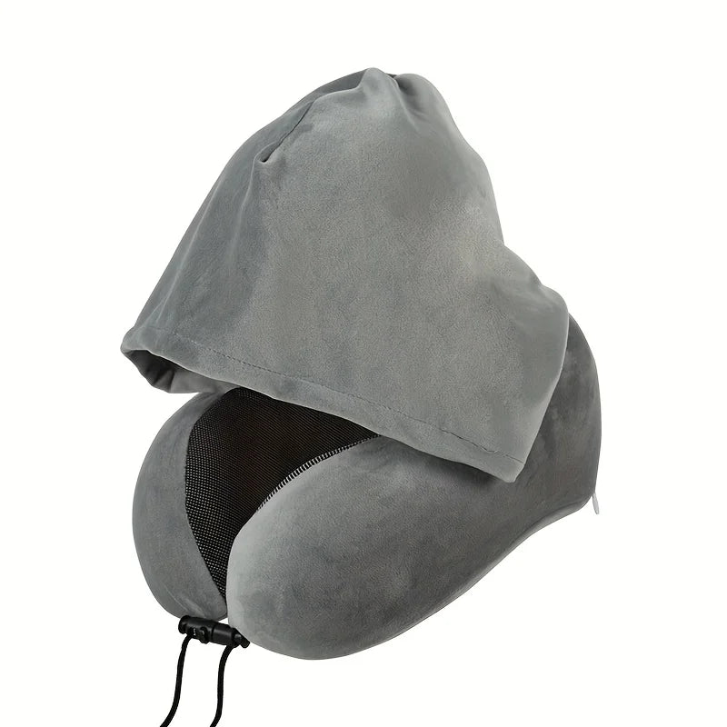 Almohada de Viaje en Forma de U con Gorro – Soporte Ergonómico para Cuello