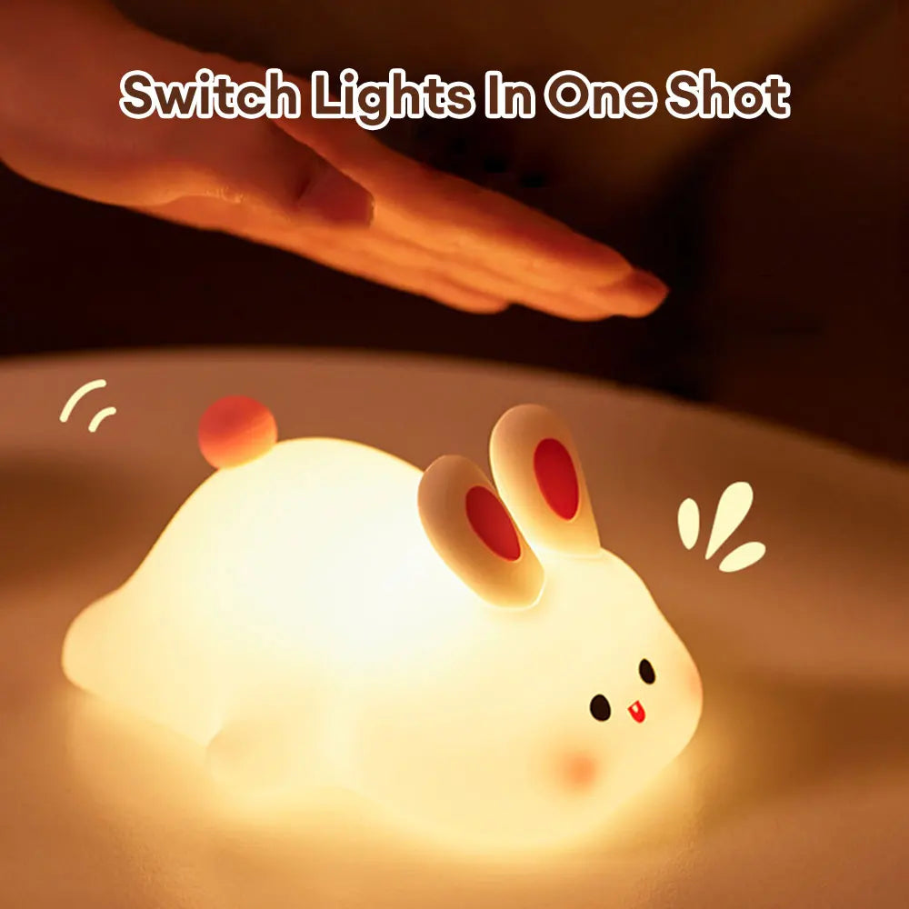 Lámpara Táctil de Conejo de Silicona – Luz Nocturna con Sensor y Cara Grande, USB Recargable, Regalo Perfecto para Niños