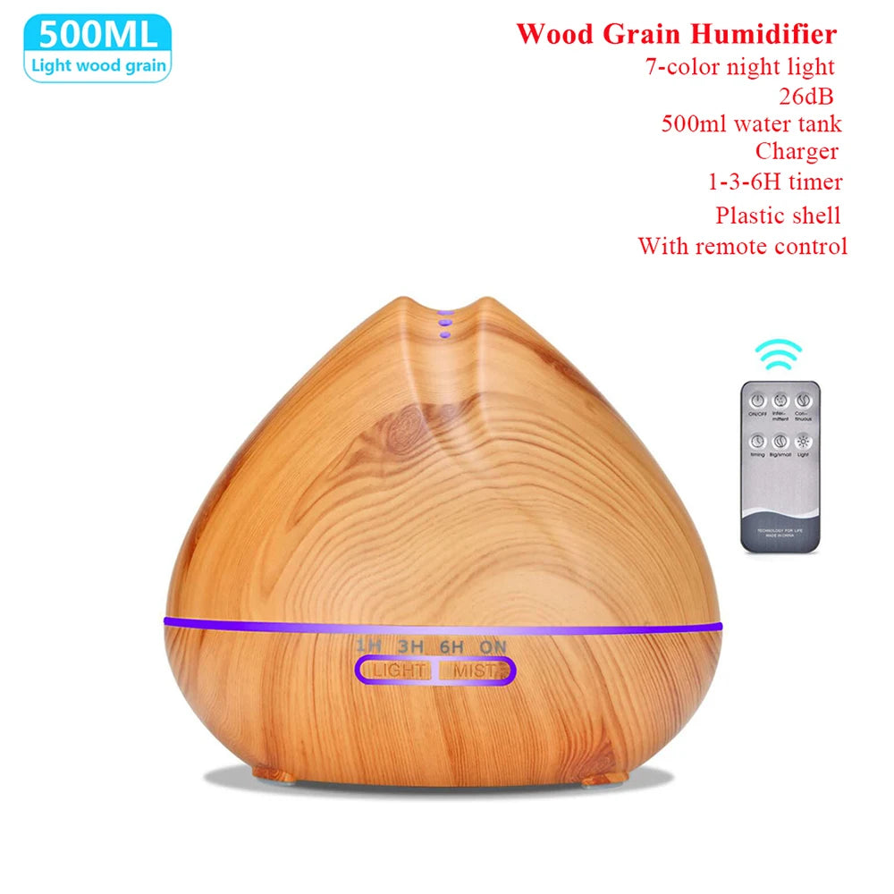Difusor de Aceites Esenciales Ultrasónico – Humidificador de Aire con Control Remoto Automático, Disponible en 300ml, 500ml y 1000ml