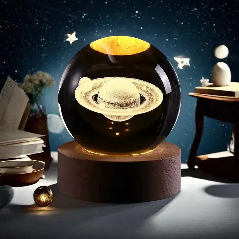 Lámpara de Mesa 3D Bola de Cristal – Luz Nocturna con Proyección de Planeta, Galaxia y Astronauta, Regalo Ideal para Niños
