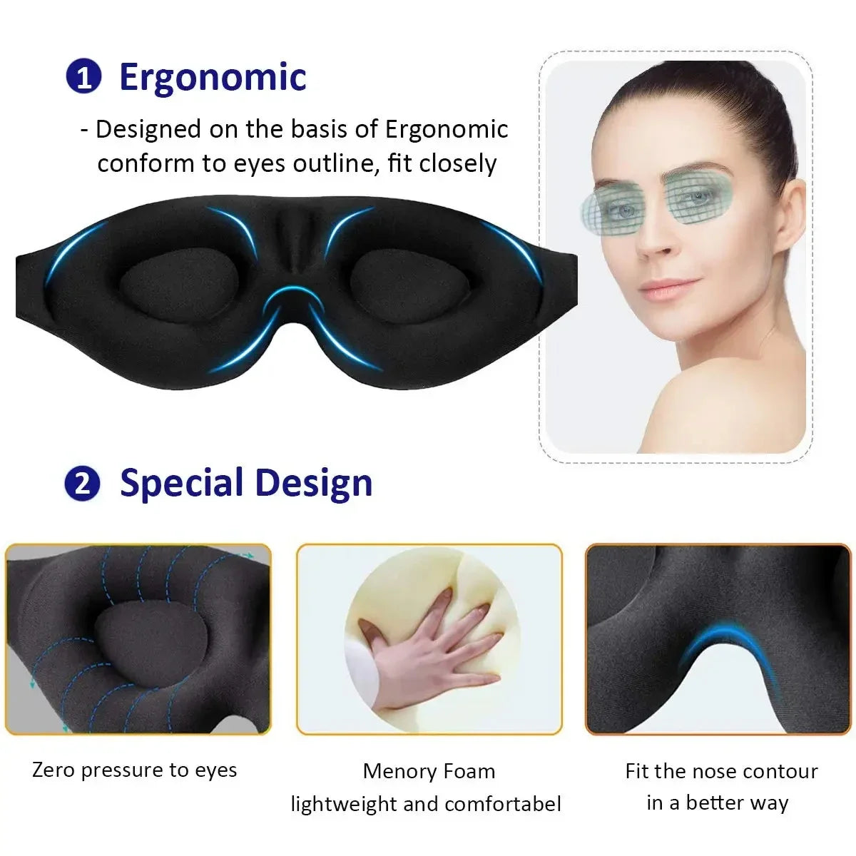 Mascarilla para Dormir 3D con Copa Contorneada – Venda Cóncava para Bloquear Luz, Ideal para Mujeres y Hombres