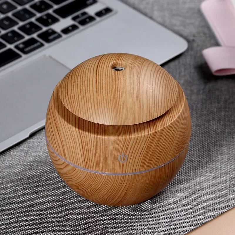 Humidificador Ultrasónico de Madera Imitación – Mini Difusor de Aromas Eléctrico con Aceite Esencial para Aromaterapia en el Dormitorio