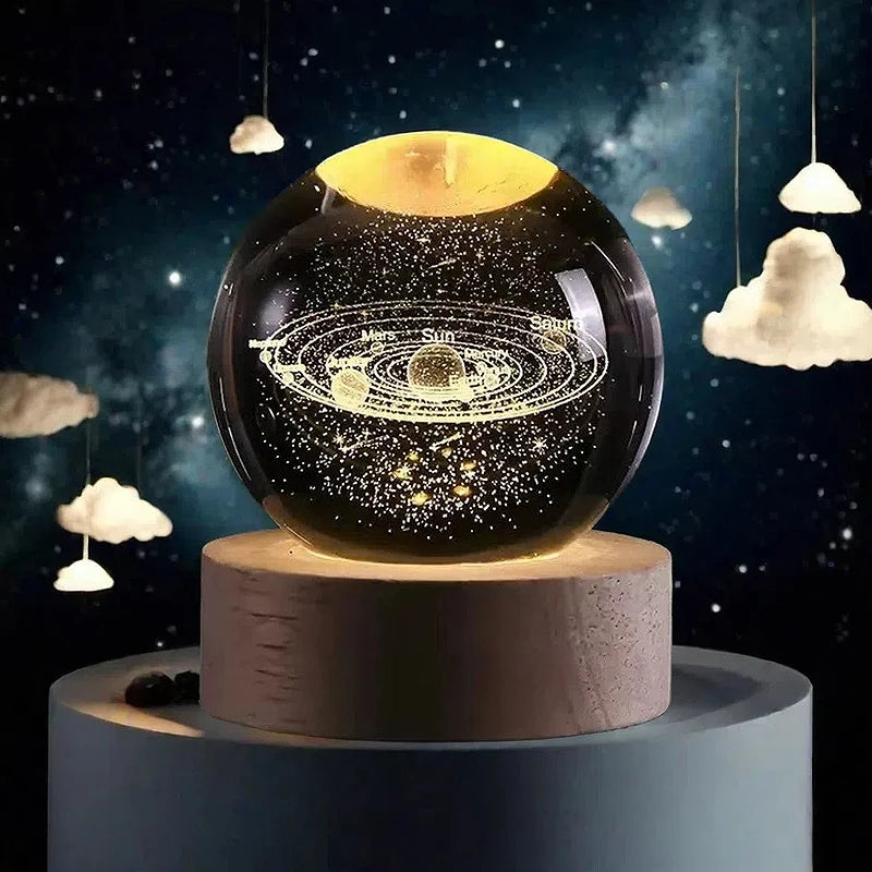 Lámpara de Mesa 3D Bola de Cristal – Luz Nocturna con Proyección de Planeta, Galaxia y Astronauta, Regalo Ideal para Niños