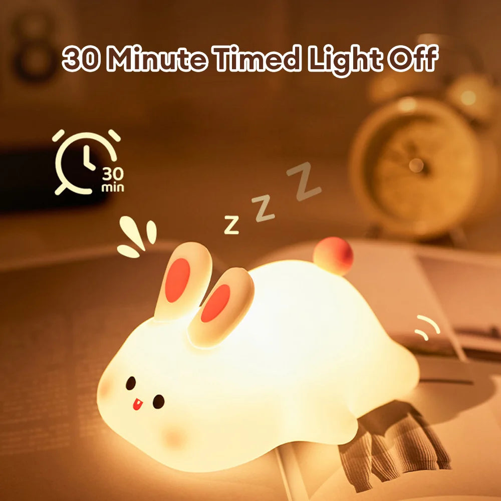 Lámpara Táctil de Conejo de Silicona – Luz Nocturna con Sensor y Cara Grande, USB Recargable, Regalo Perfecto para Niños