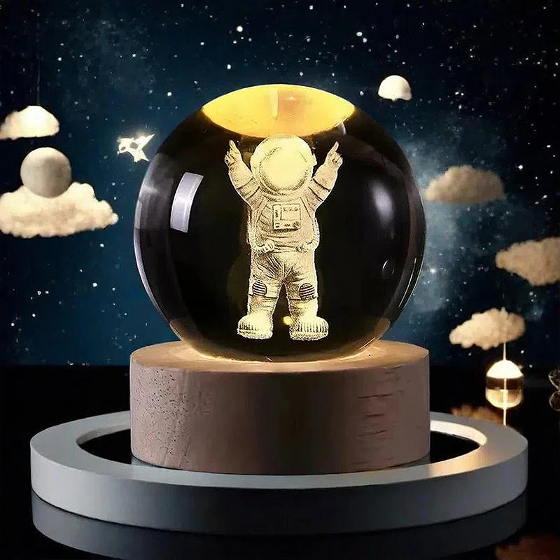 Lámpara de Mesa 3D Bola de Cristal – Luz Nocturna con Proyección de Planeta, Galaxia y Astronauta, Regalo Ideal para Niños