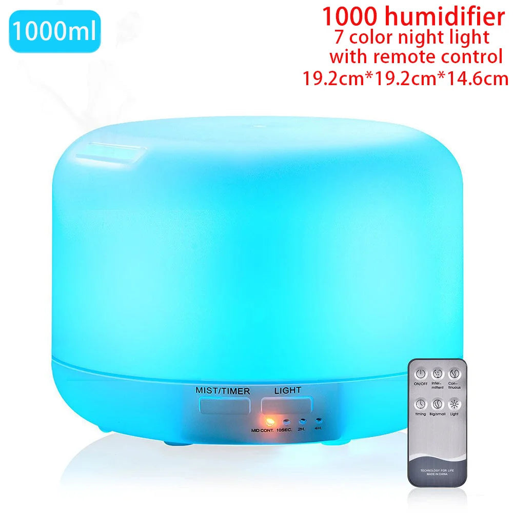 Difusor de Aceites Esenciales Ultrasónico – Humidificador de Aire con Control Remoto Automático, Disponible en 300ml, 500ml y 1000ml