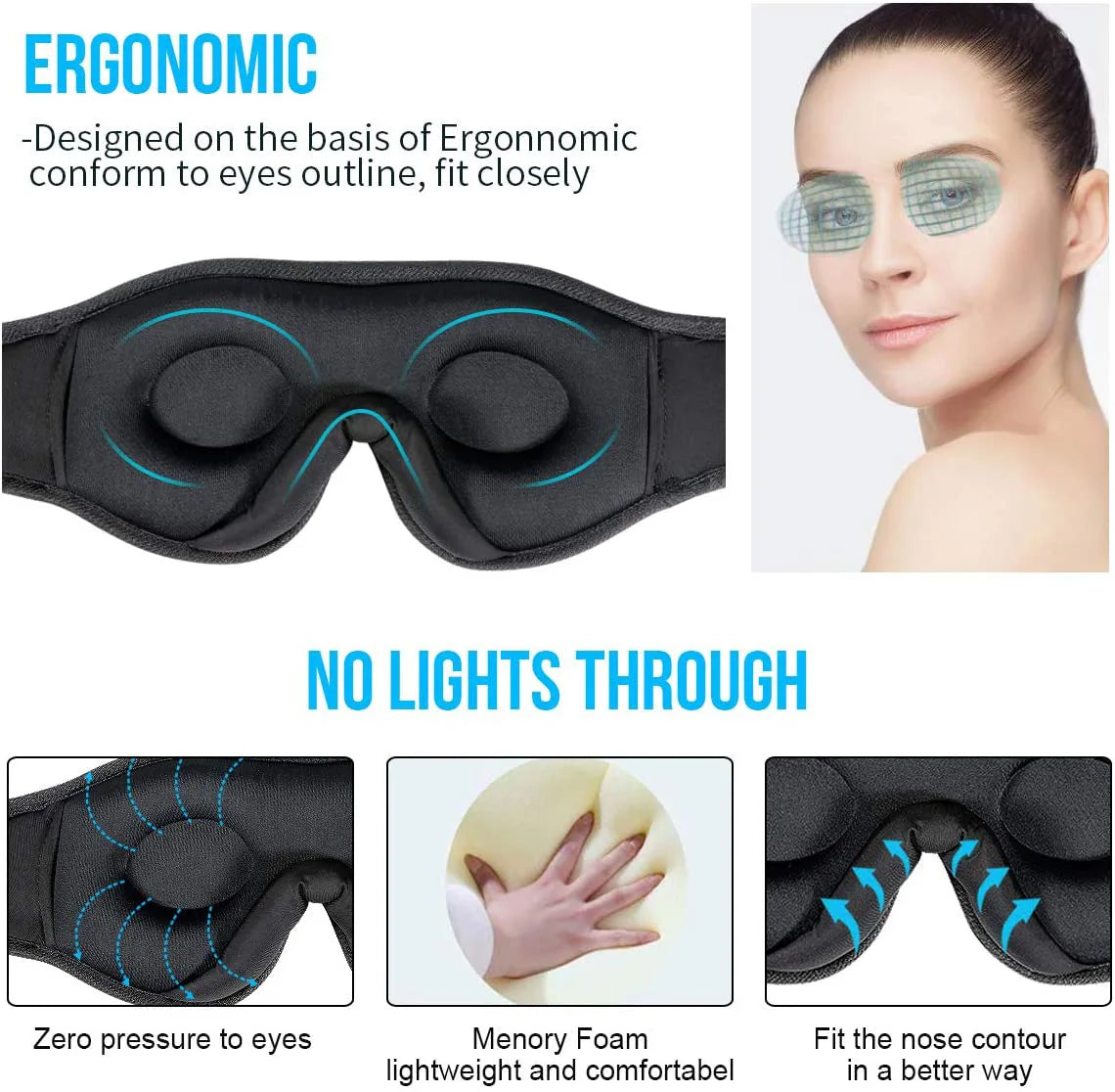 Máscara de Ojos 3D con Auriculares Bluetooth – Altavoces HD Incorporados para Música y Sueño Reparador