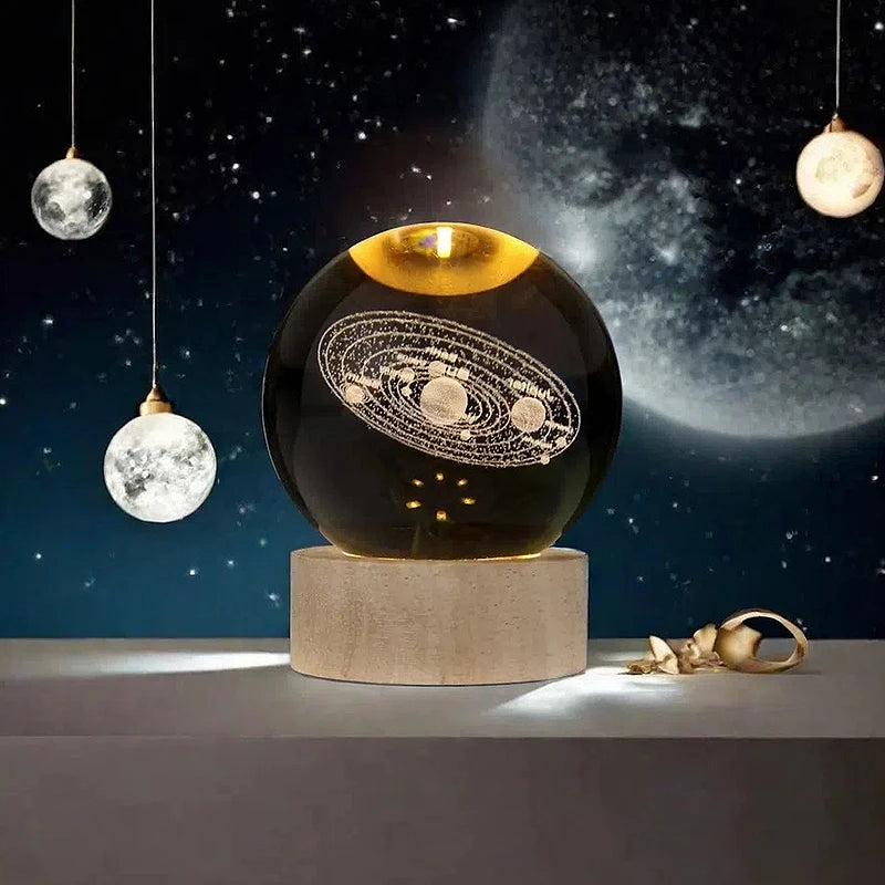 Lámpara de Mesa 3D Bola de Cristal – Luz Nocturna con Proyección de Planeta, Galaxia y Astronauta, Regalo Ideal para Niños
