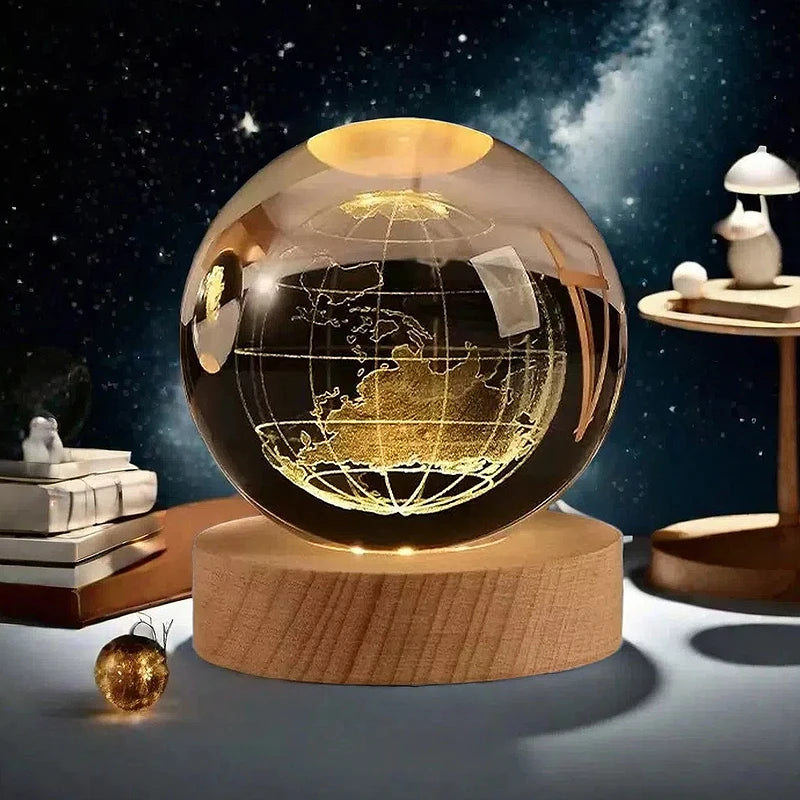 Lámpara de Mesa 3D Bola de Cristal – Luz Nocturna con Proyección de Planeta, Galaxia y Astronauta, Regalo Ideal para Niños