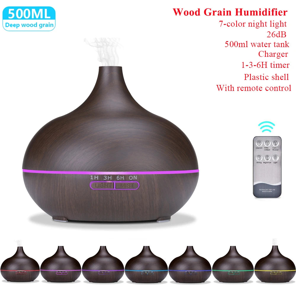 Difusor de Aceites Esenciales Ultrasónico – Humidificador de Aire con Control Remoto Automático, Disponible en 300ml, 500ml y 1000ml