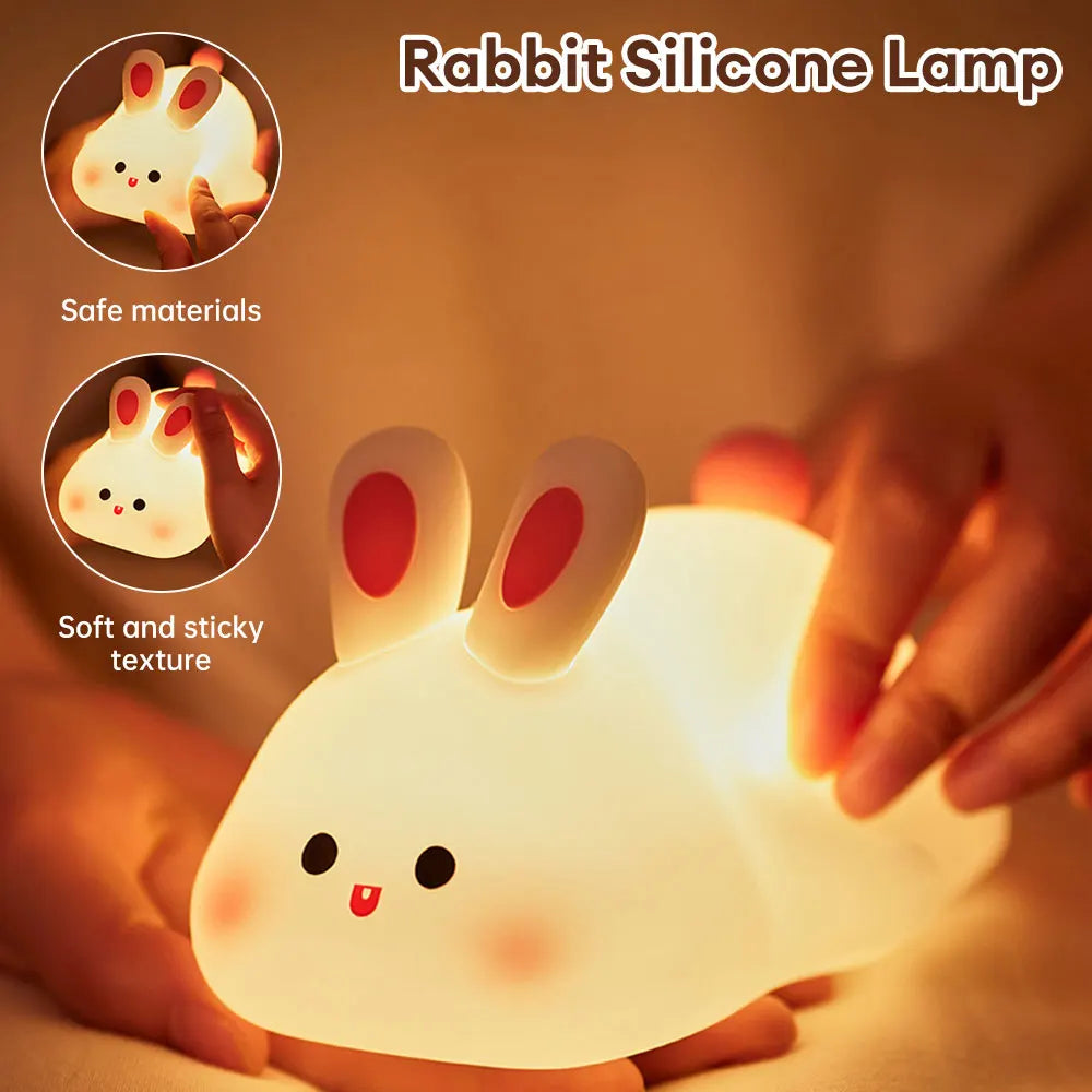 Lámpara Táctil de Conejo de Silicona – Luz Nocturna con Sensor y Cara Grande, USB Recargable, Regalo Perfecto para Niños