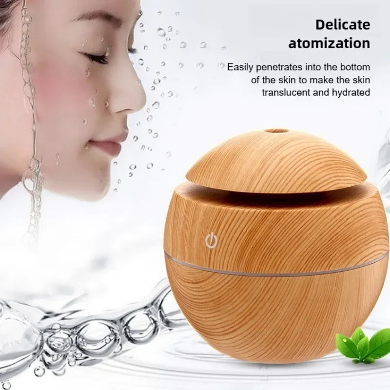Humidificador Ultrasónico de Madera Imitación – Mini Difusor de Aromas Eléctrico con Aceite Esencial para Aromaterapia en el Dormitorio
