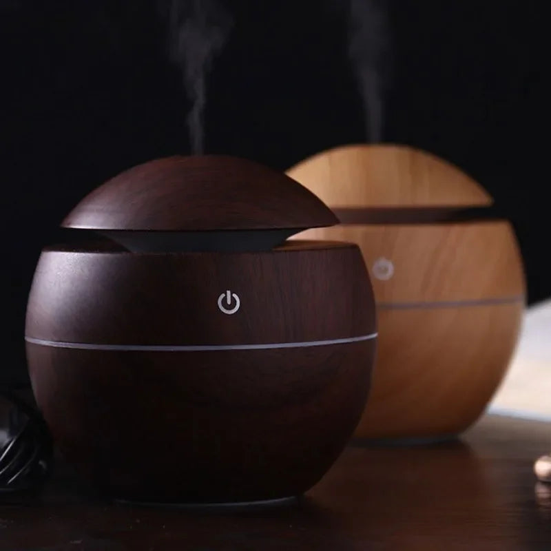 Humidificador Ultrasónico de Madera Imitación – Mini Difusor de Aromas Eléctrico con Aceite Esencial para Aromaterapia en el Dormitorio