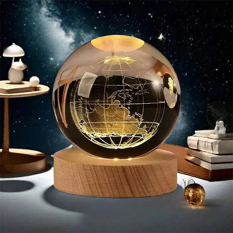 Lámpara de Mesa 3D Bola de Cristal – Luz Nocturna con Proyección de Planeta, Galaxia y Astronauta, Regalo Ideal para Niños