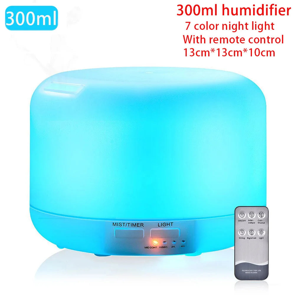 Difusor de Aceites Esenciales Ultrasónico – Humidificador de Aire con Control Remoto Automático, Disponible en 300ml, 500ml y 1000ml