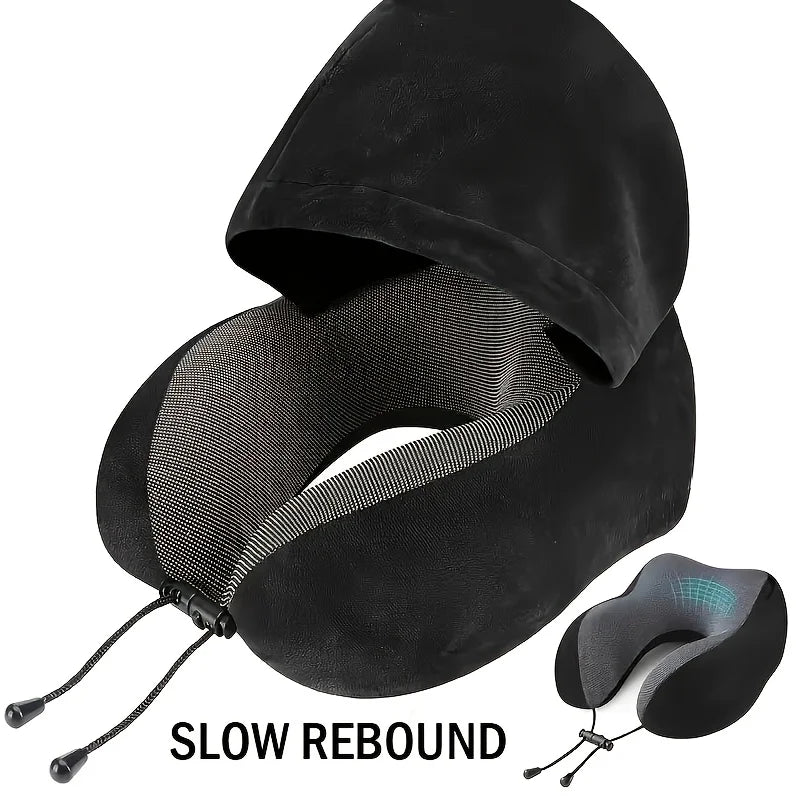Almohada de Viaje en Forma de U con Gorro – Soporte Ergonómico para Cuello
