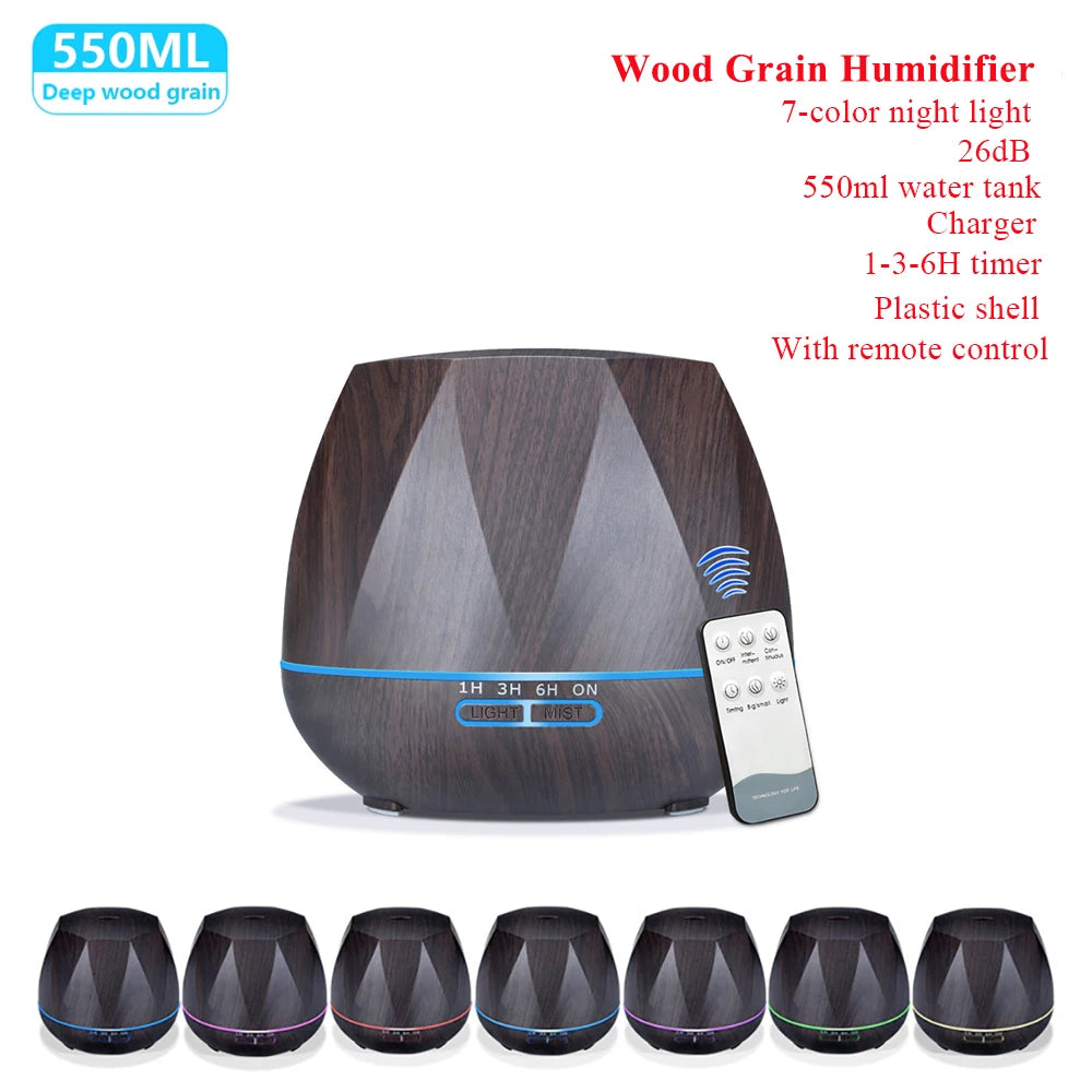 Difusor de Aceites Esenciales Ultrasónico – Humidificador de Aire con Control Remoto Automático, Disponible en 300ml, 500ml y 1000ml