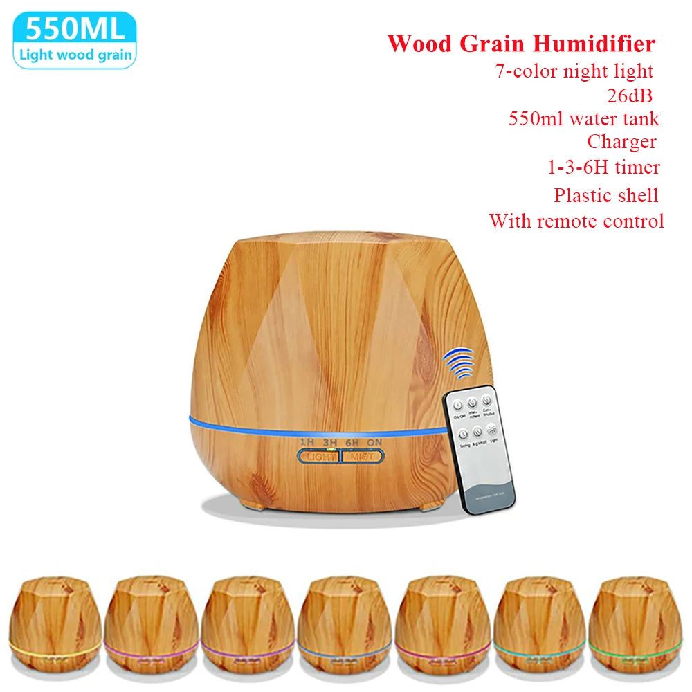 Difusor de Aceites Esenciales Ultrasónico – Humidificador de Aire con Control Remoto Automático, Disponible en 300ml, 500ml y 1000ml