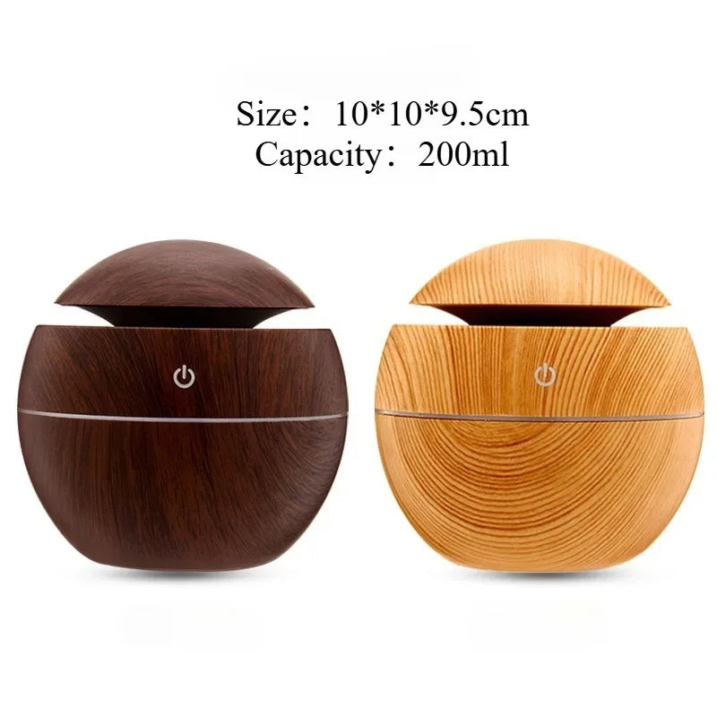 Humidificador Ultrasónico de Madera Imitación – Mini Difusor de Aromas Eléctrico con Aceite Esencial para Aromaterapia en el Dormitorio