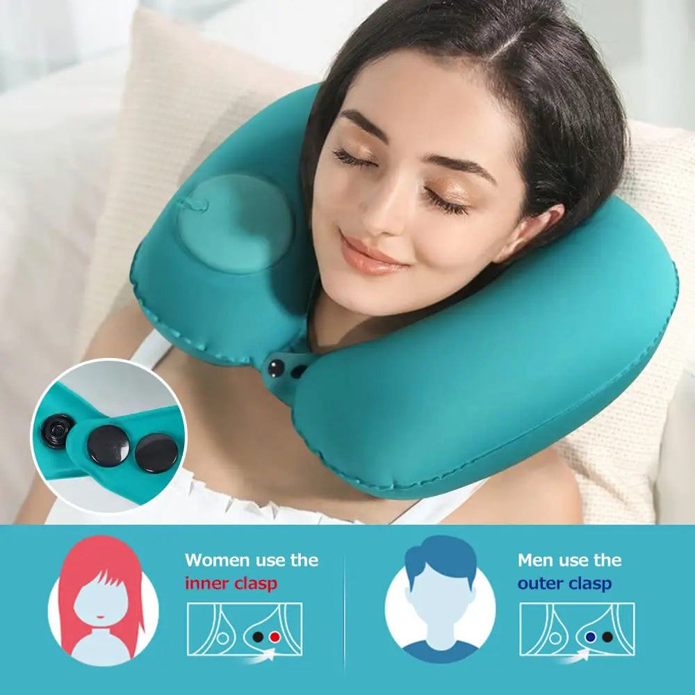 Almohada Inflable Flocada para el Cuello – Portátil y Ergonómica