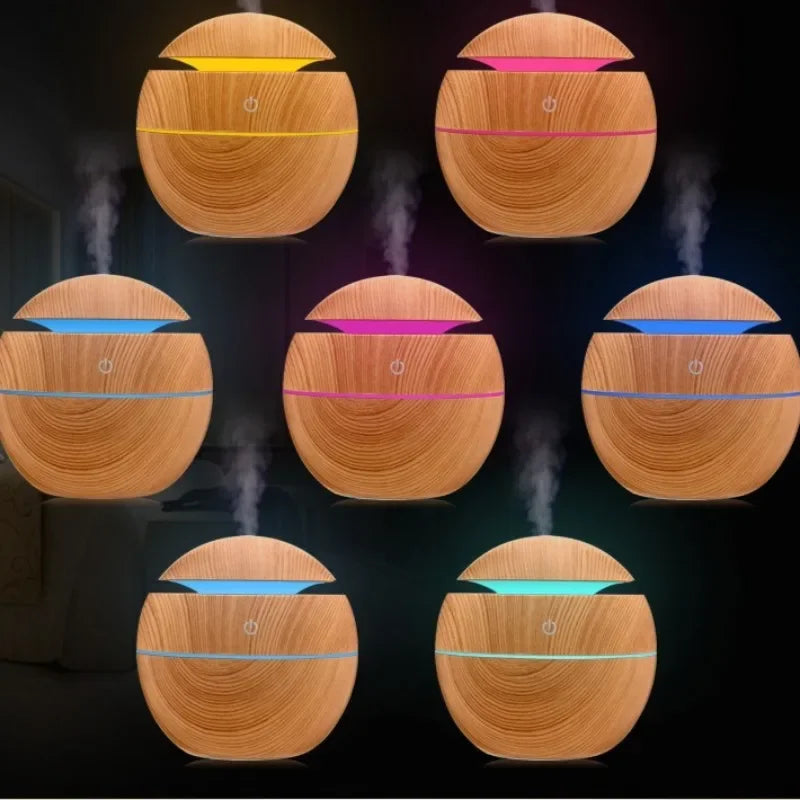 Humidificador Ultrasónico de Madera Imitación – Mini Difusor de Aromas Eléctrico con Aceite Esencial para Aromaterapia en el Dormitorio