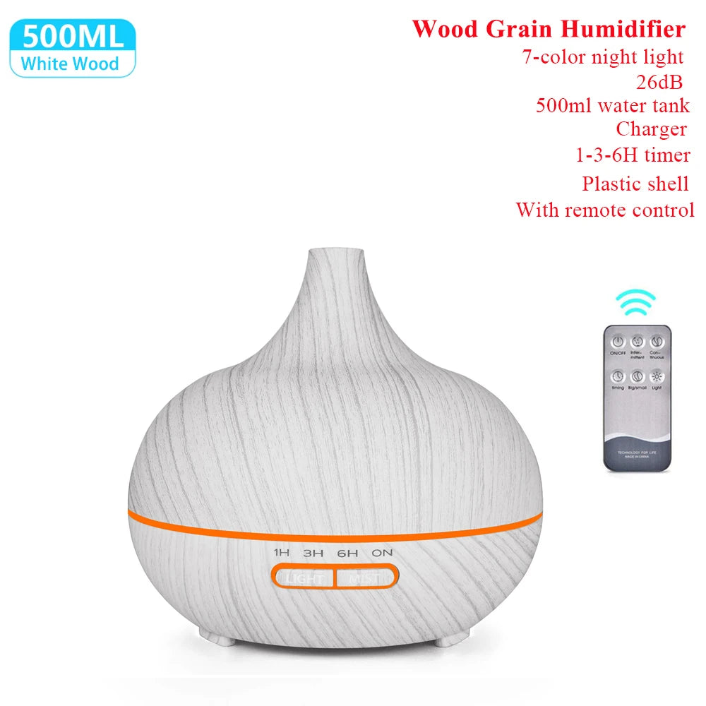 Difusor de Aceites Esenciales Ultrasónico – Humidificador de Aire con Control Remoto Automático, Disponible en 300ml, 500ml y 1000ml