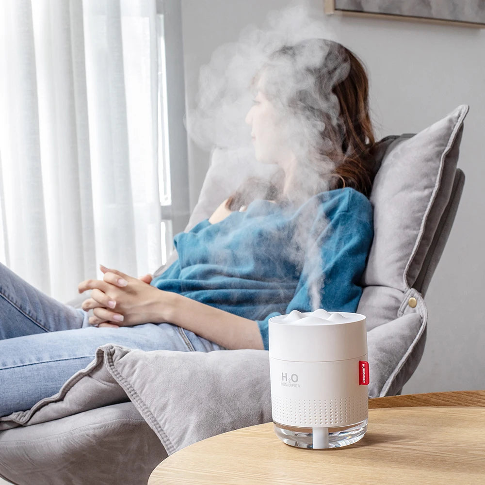 Humidificador Ultrasónico Portátil H2O de Montaña Nevada 500ML – Difusor Aromático USB con Lámpara Nocturna Romántica