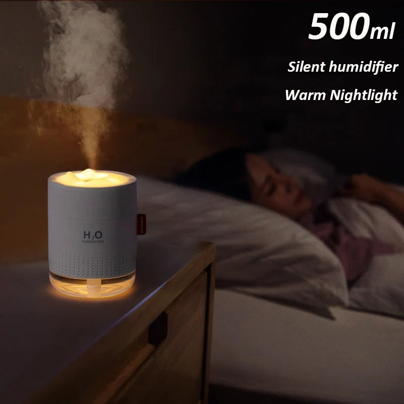 Humidificador Ultrasónico Portátil H2O de Montaña Nevada 500ML – Difusor Aromático USB con Lámpara Nocturna Romántica