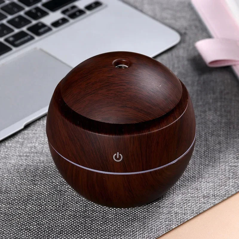 Humidificador Ultrasónico de Madera Imitación – Mini Difusor de Aromas Eléctrico con Aceite Esencial para Aromaterapia en el Dormitorio