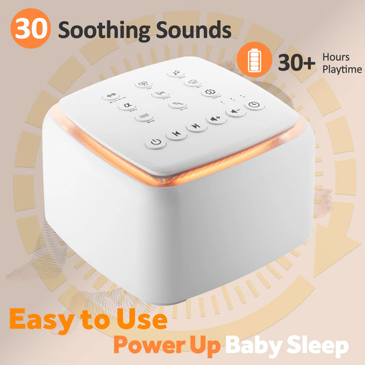 Máquina de Ruido Blanco con 30 Sonidos Relajantes – Luz Cálida para Dormir y Batería de Larga Duración, Ideal para Bebés y Adultos