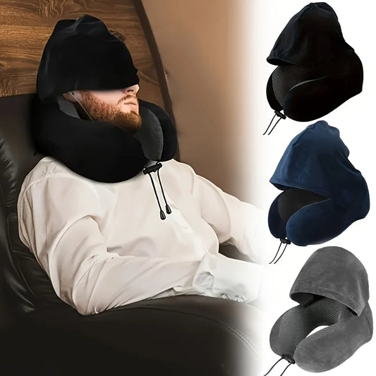 Almohada de Viaje en Forma de U con Gorro – Soporte Ergonómico para Cuello